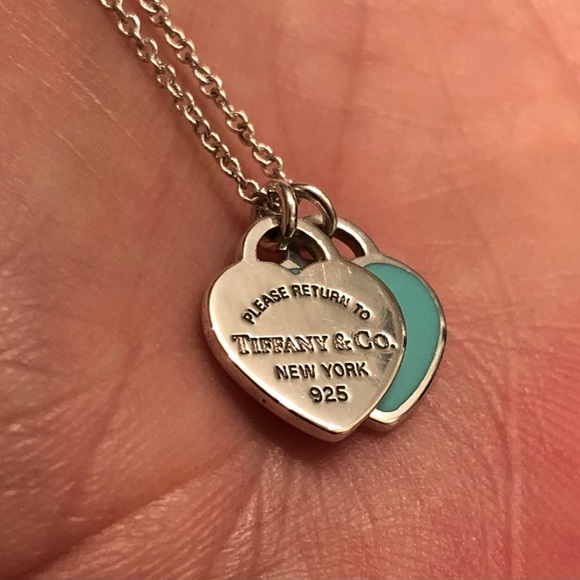 ✨✨✨SOLD✨✨✨ Return to Tiffany Blue Enamel Double Mini Heart Tag Necklace - Picture 5 of 11